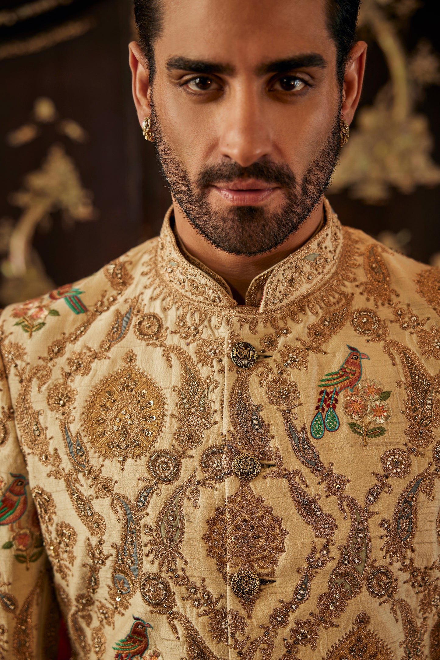 Ivory Foliage Silk Sherwani