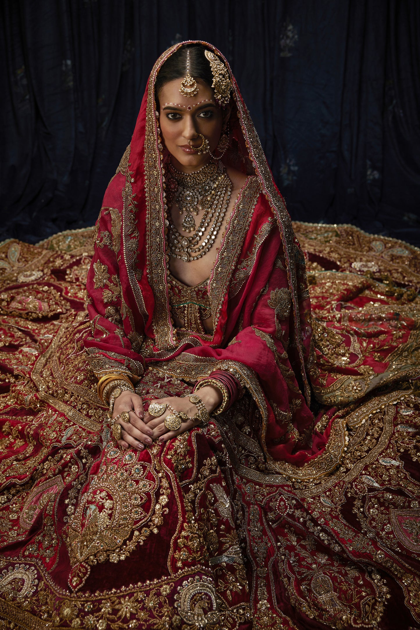 Deep Maroon Velvet Lehenga