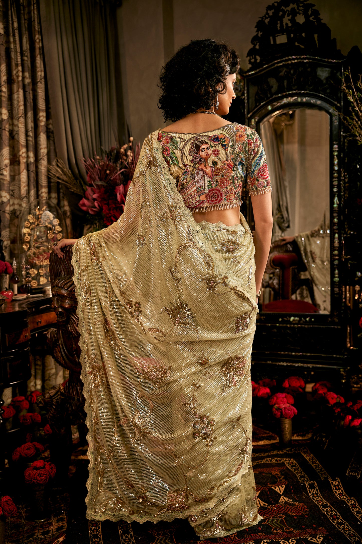 Pale frosted Green Tulle Saree