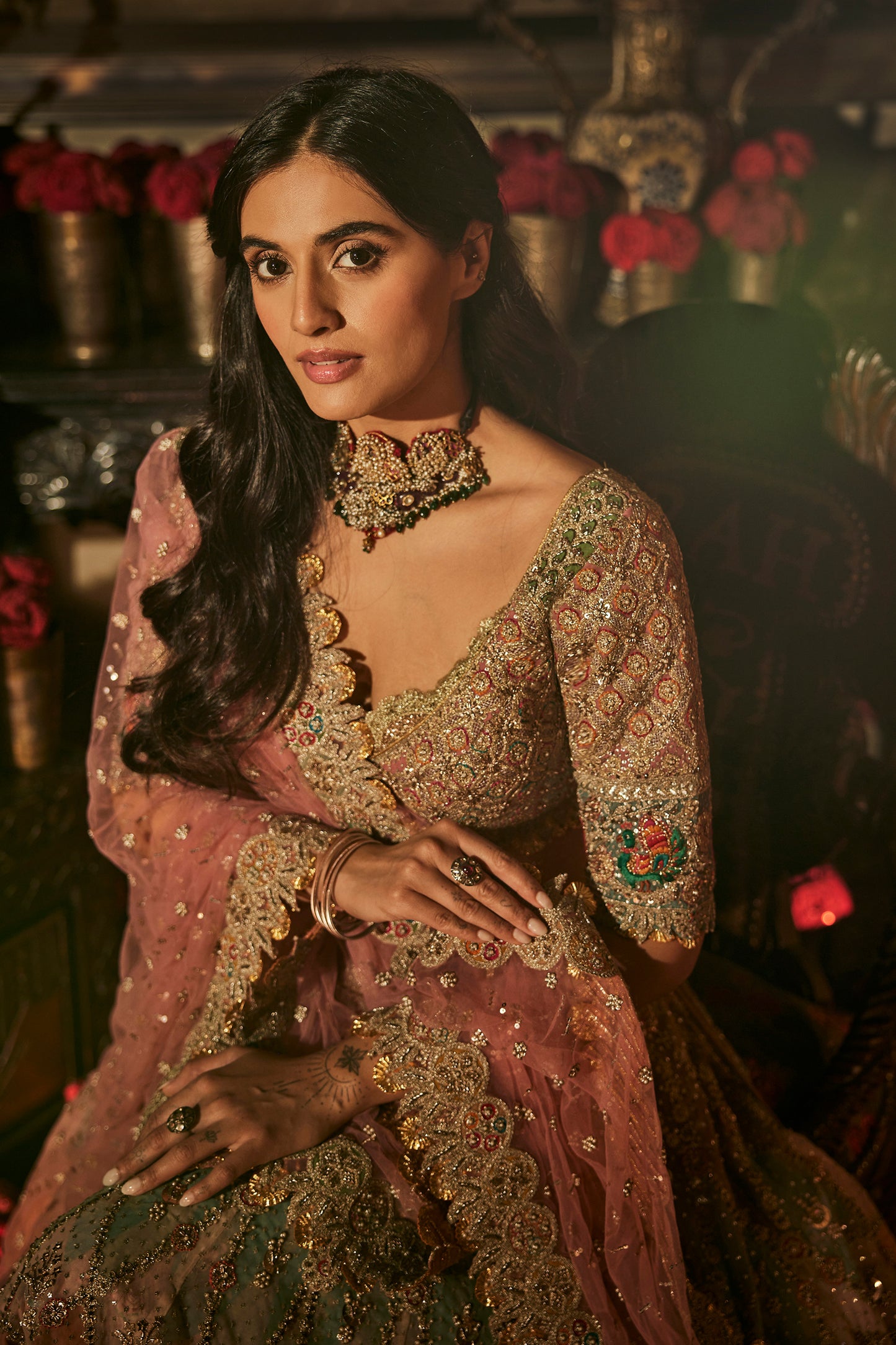 Earthy Pink Mint Lehenga