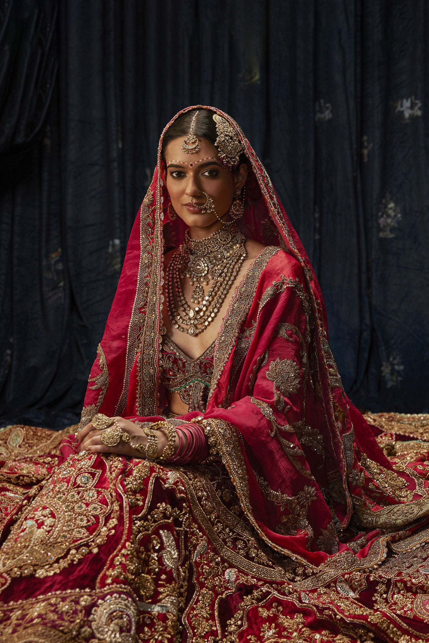 Deep Maroon Velvet Lehenga