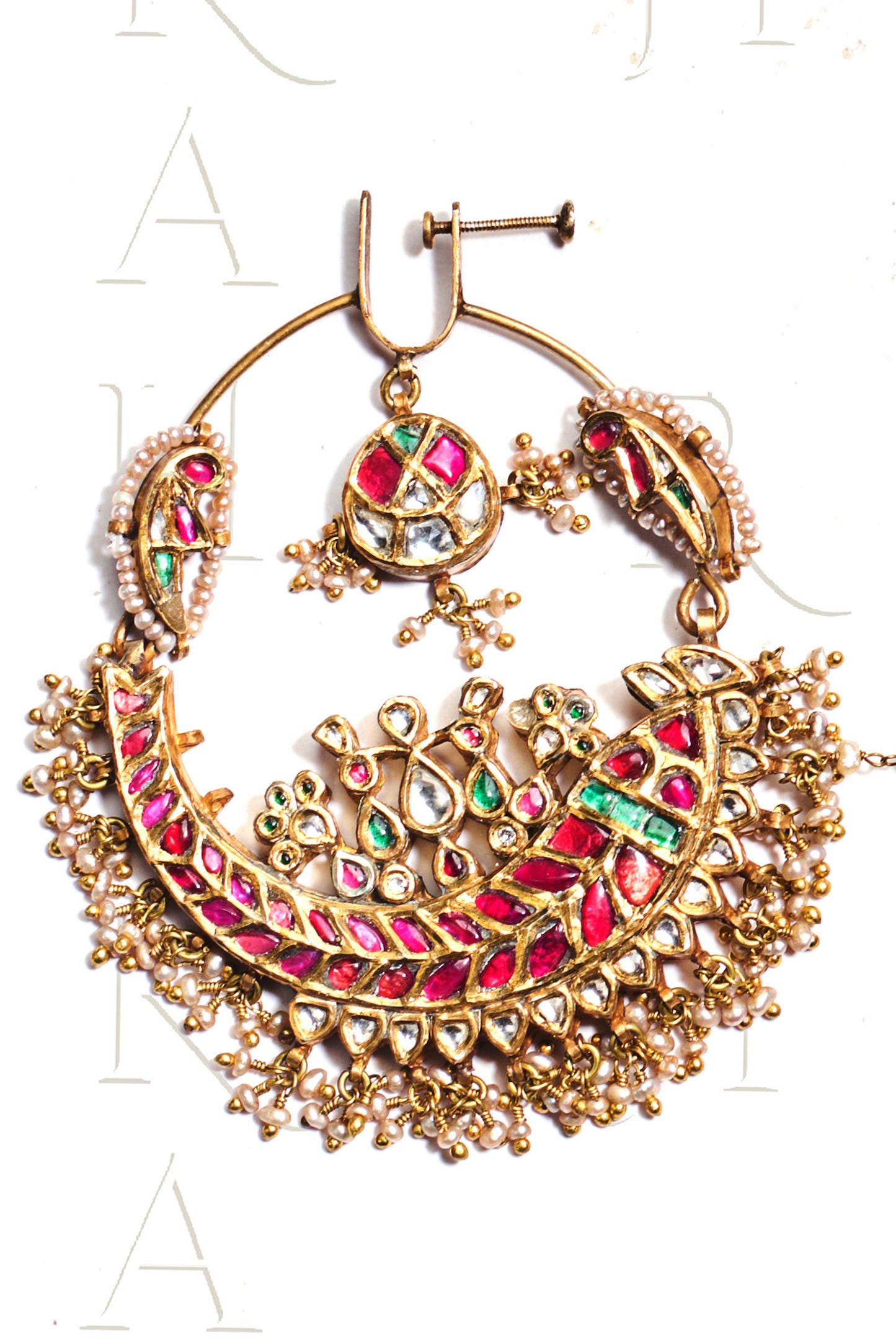 Matsya Ruby And Emerald Nose Pin With Gold String