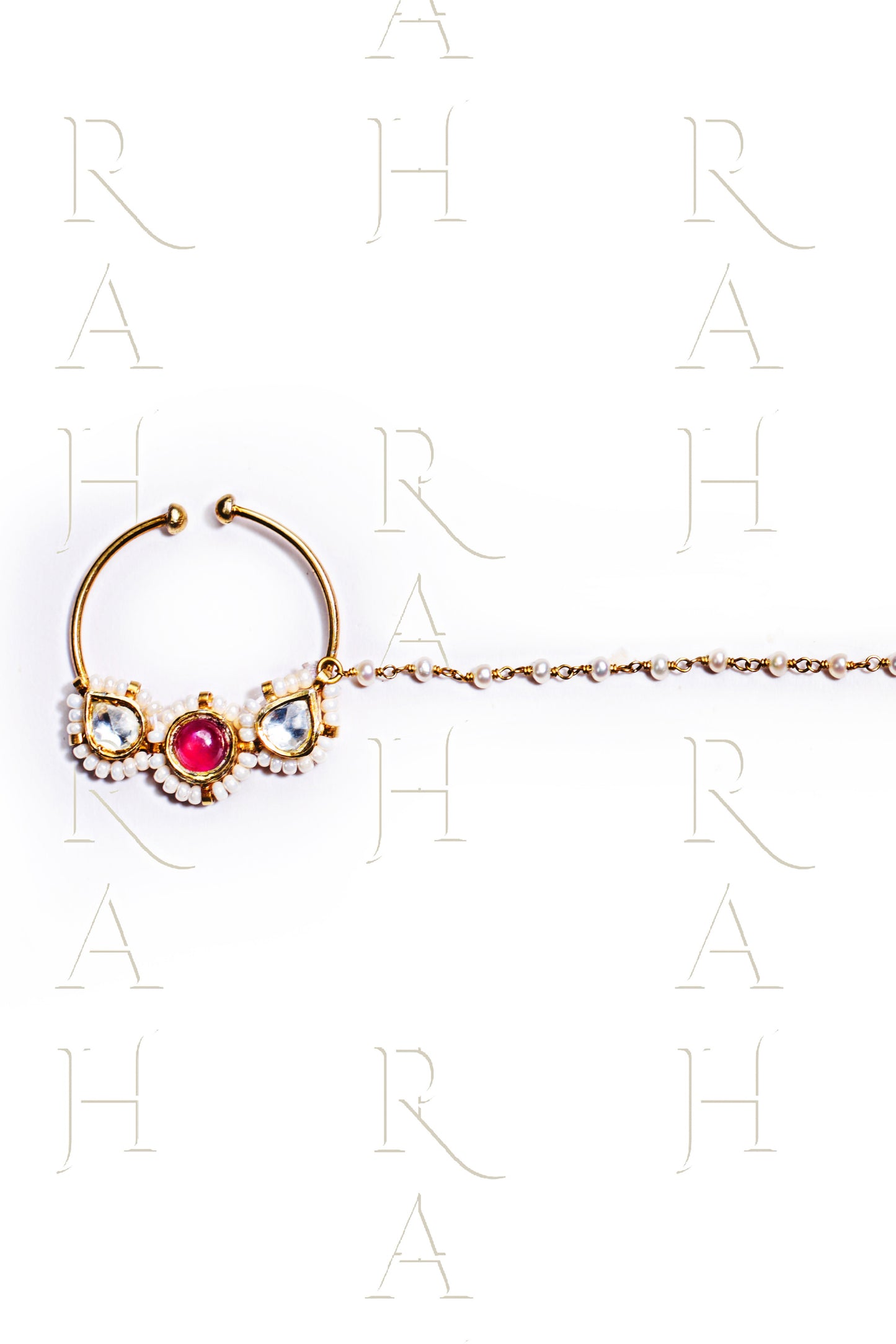 Ruby Nose Pin With Gold String