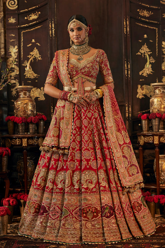 Earthy Red Geomtric Lehenga