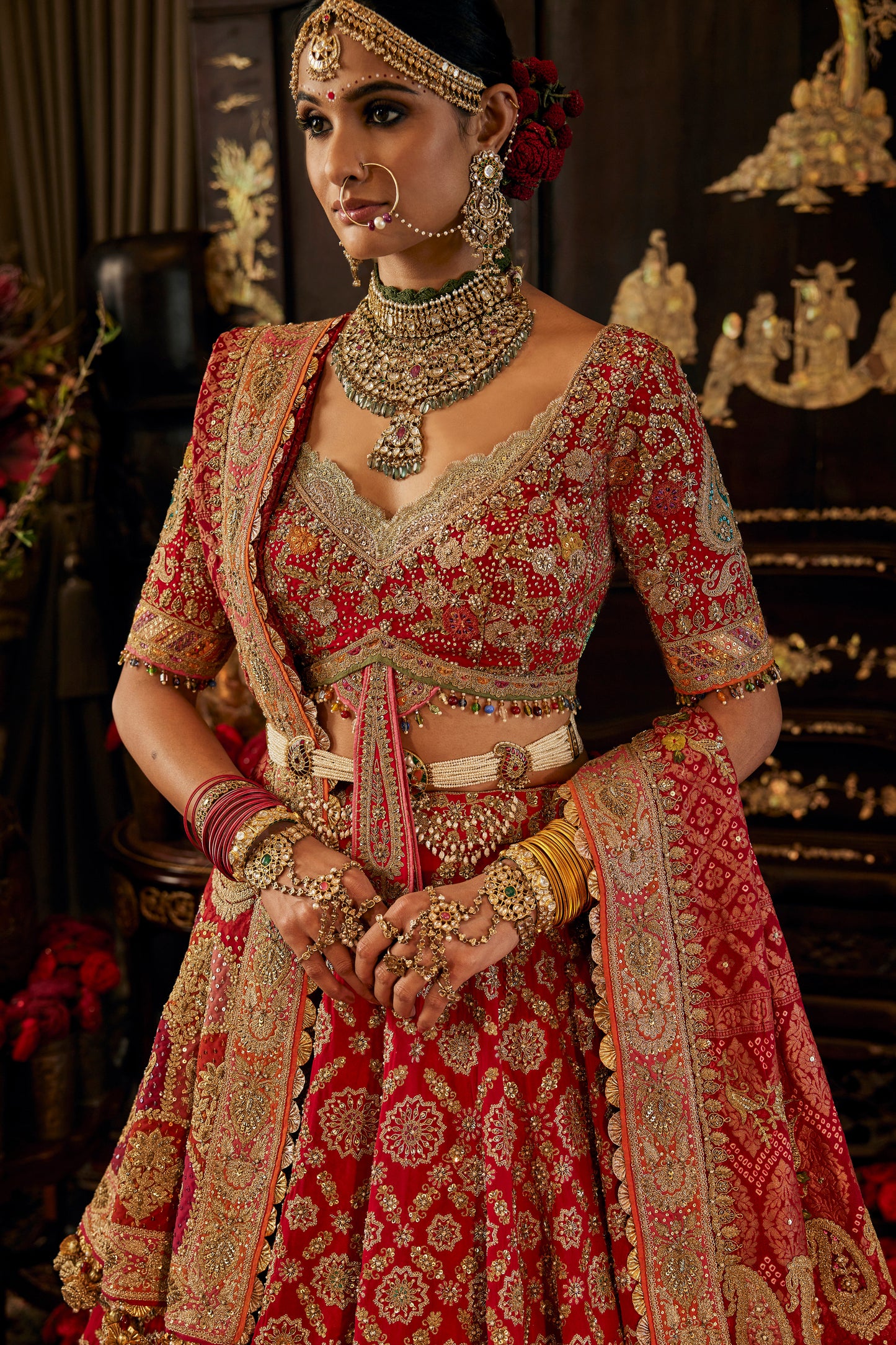 Earthy Red Geomtric Lehenga