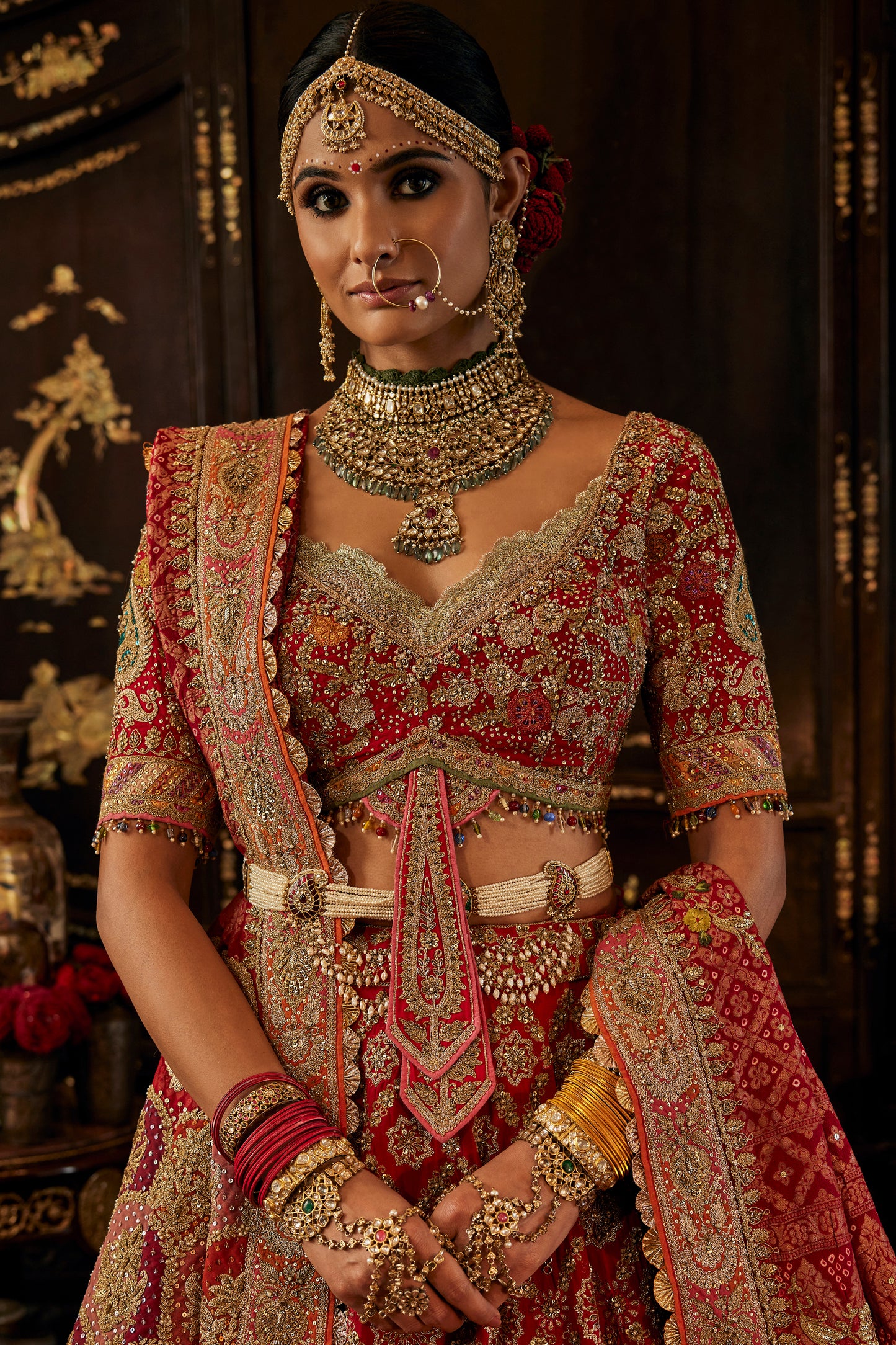 Earthy Red Geomtric Lehenga