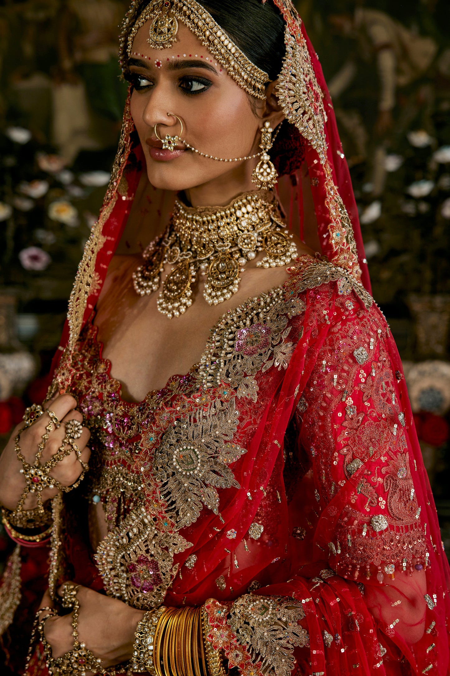 Red Tulle Cutwork Panel Lehenga