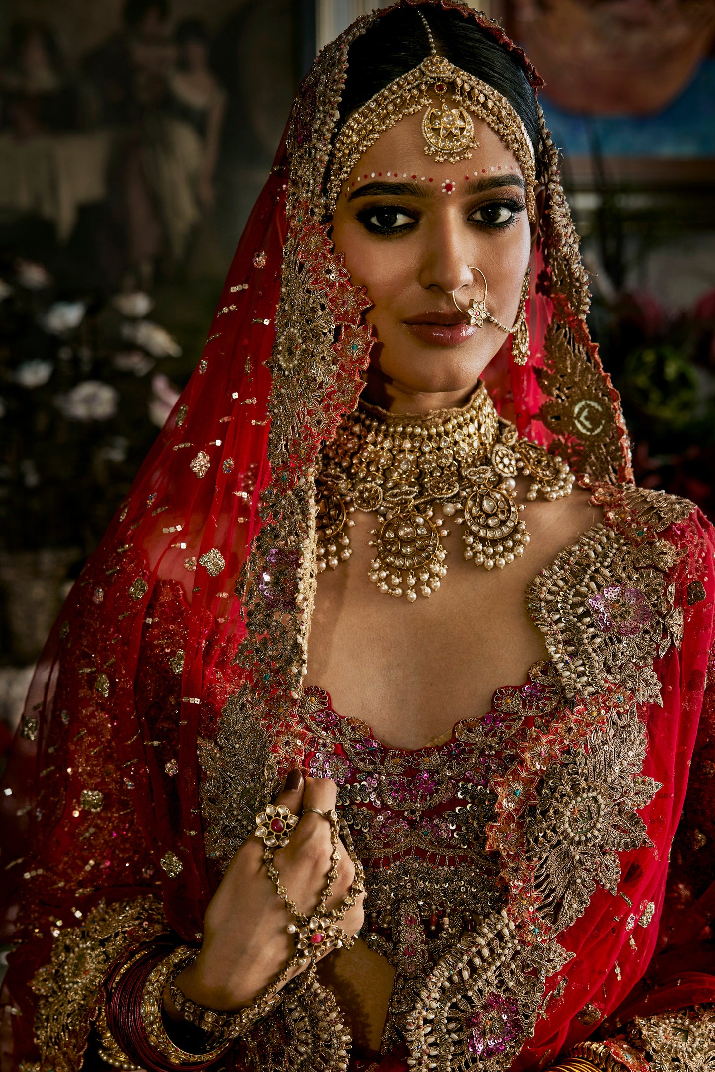 Red Tulle Cutwork Panel Lehenga