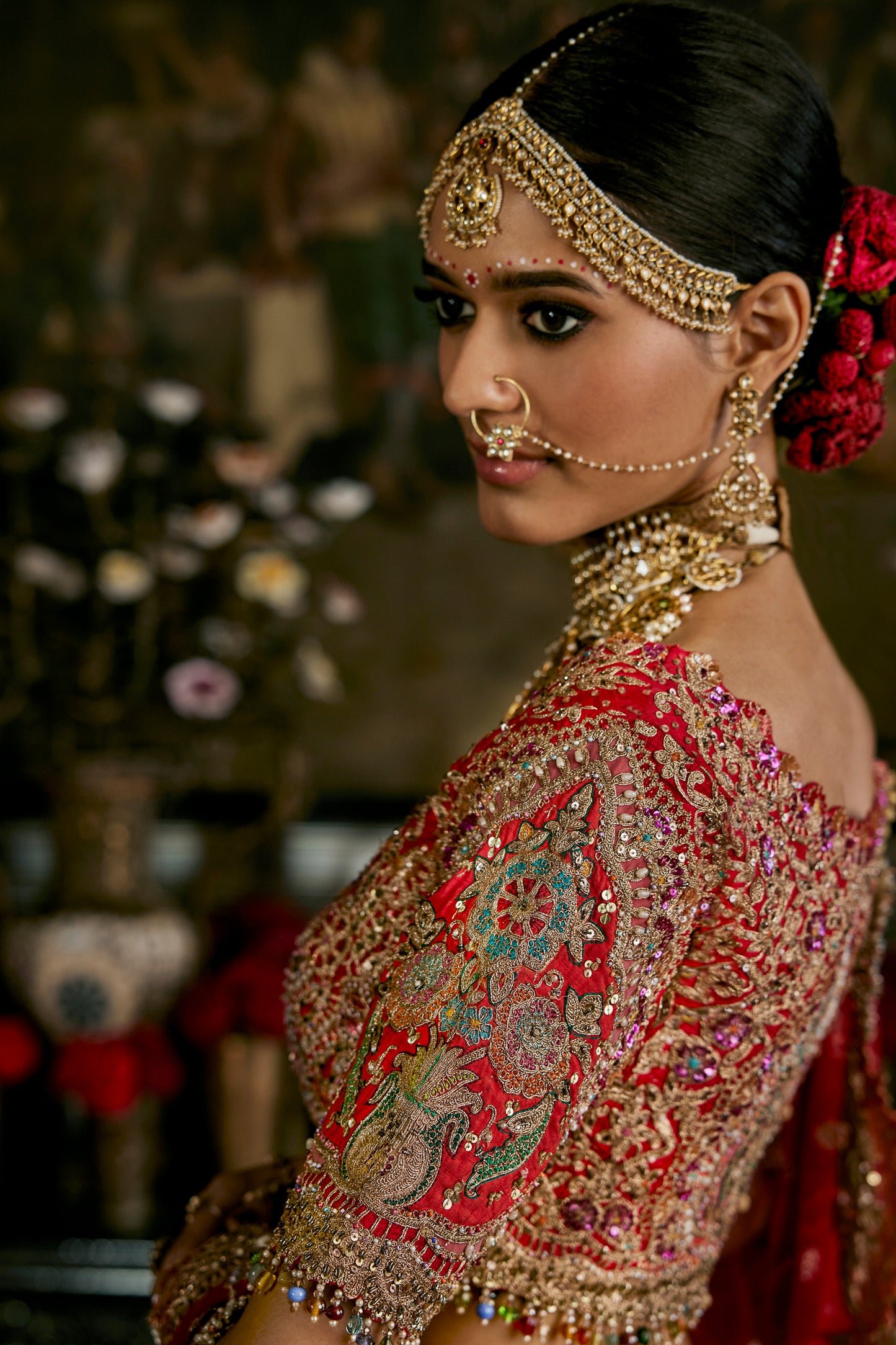 Red Tulle Cutwork Panel Lehenga