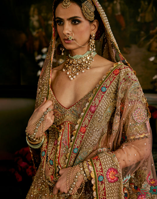An Earthy Blush Pink Tulle Lehenga Paired With an Illusion Tie-Up Choli