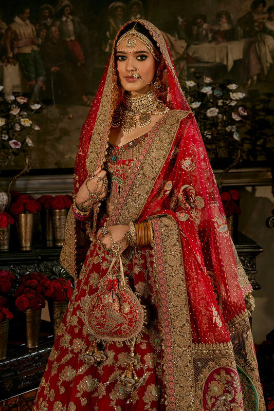 Earthy Red Jacobean Textile Lehenga