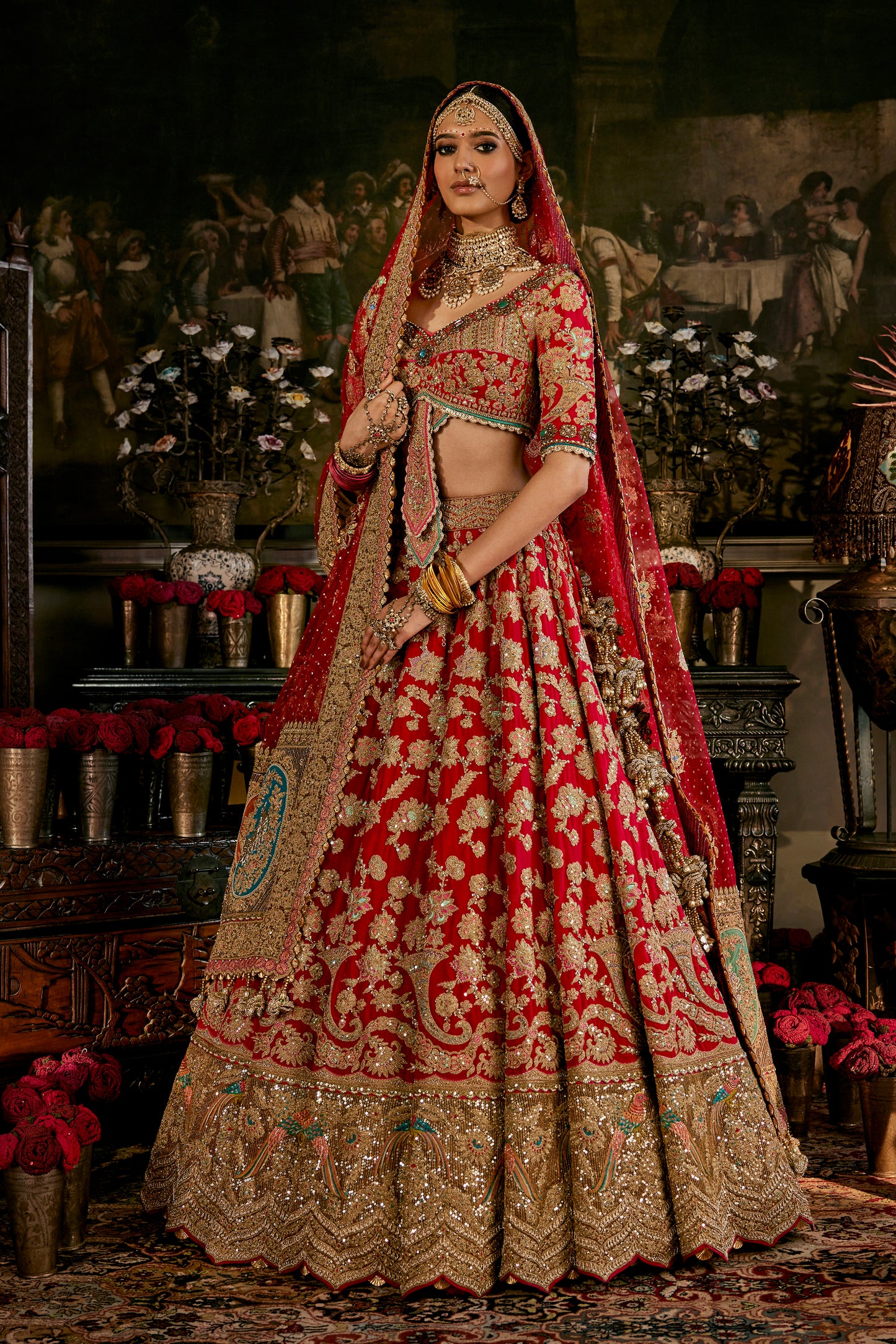 Earthy Red Jacobean Lehenga