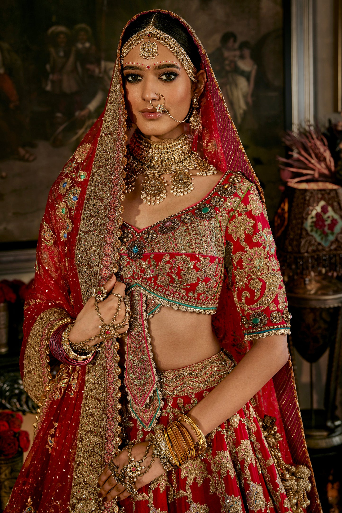 Earthy Red Jacobean Lehenga