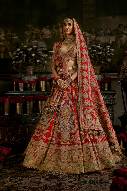 Red Vintage Persian Carpets Lehenga