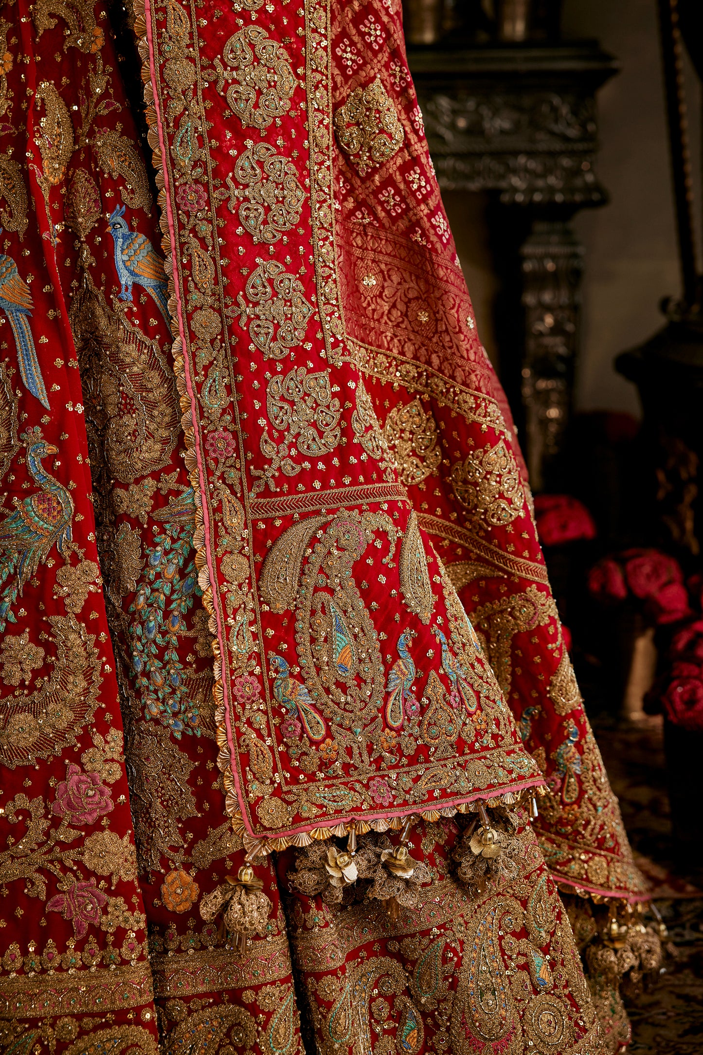 Red Vintage Persian Carpets Lehenga