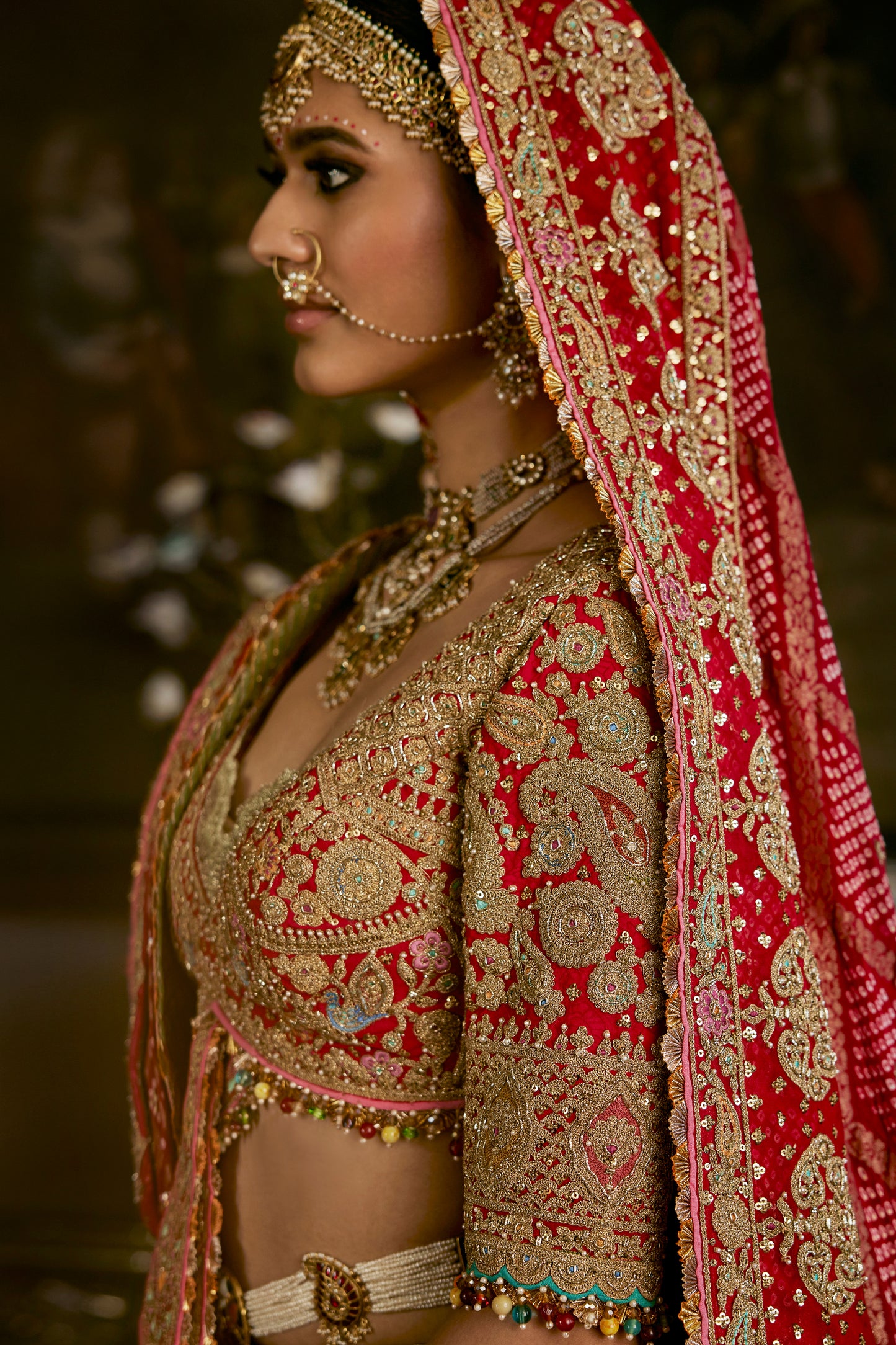 Red Vintage Persian Carpets Lehenga