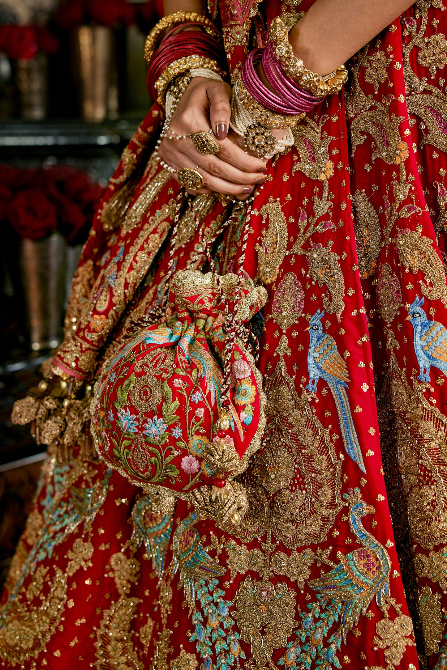 Red Vintage Persian Carpets Lehenga