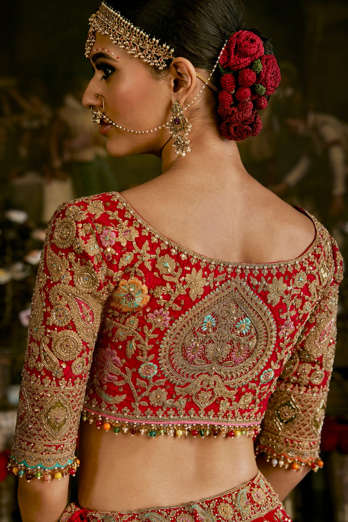 Red Vintage Persian Carpets Lehenga