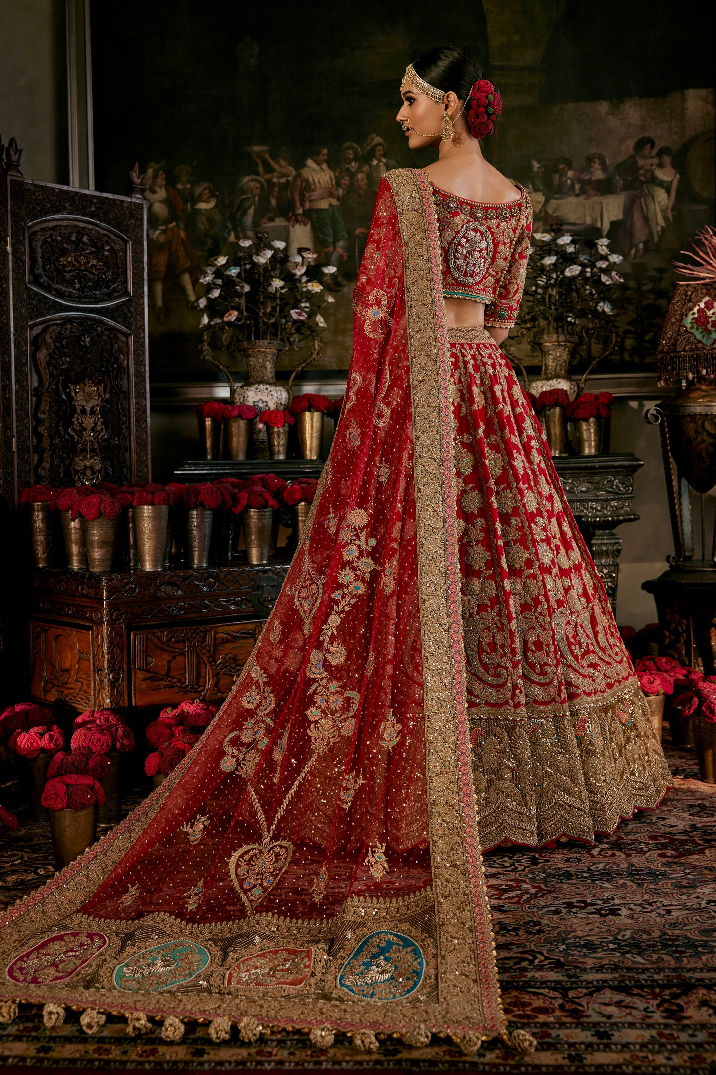 Earthy Red Jacobean Lehenga