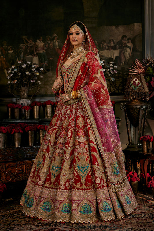 Red Languid Paisleys Lehenga