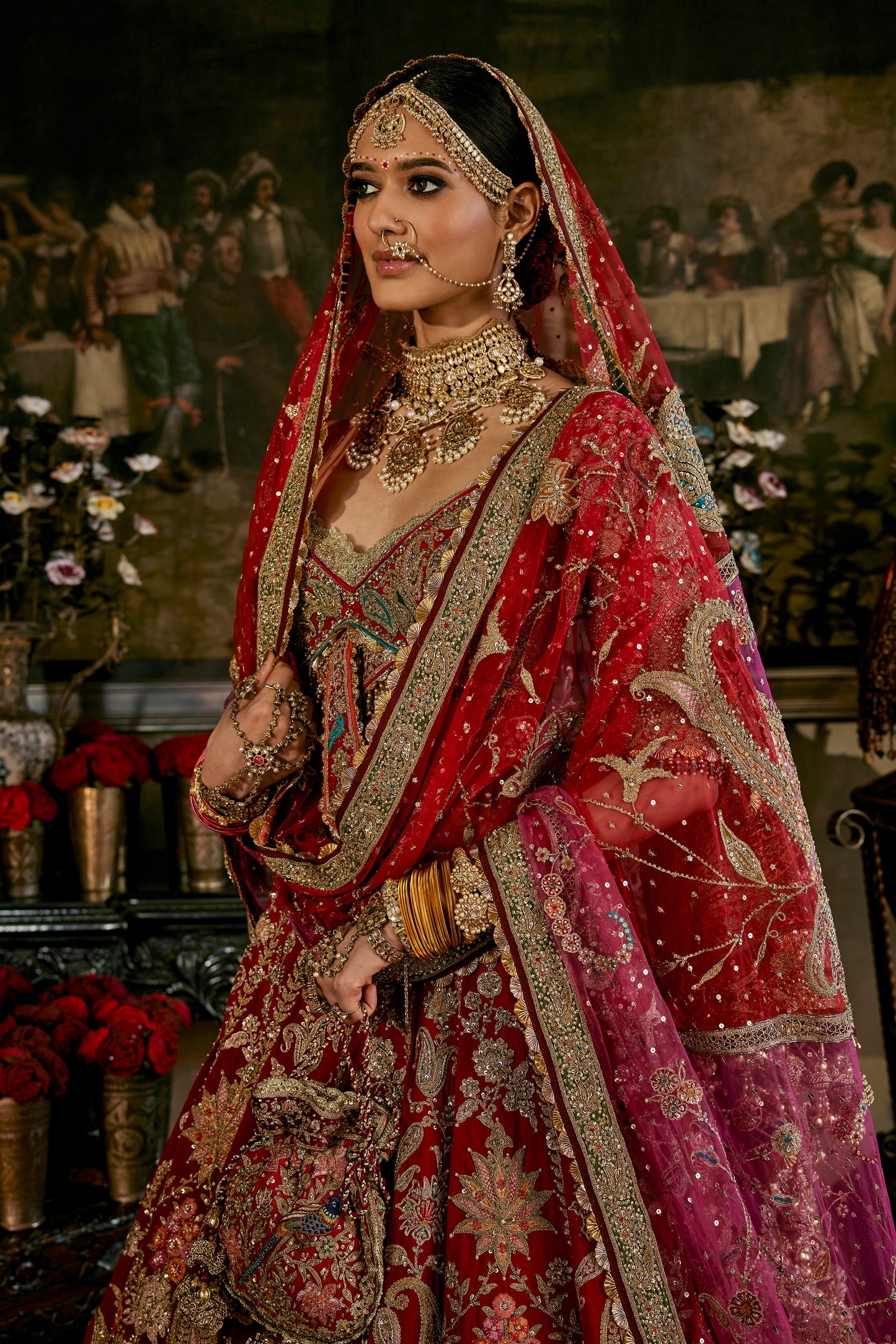 Red Languid Paisleys Lehenga