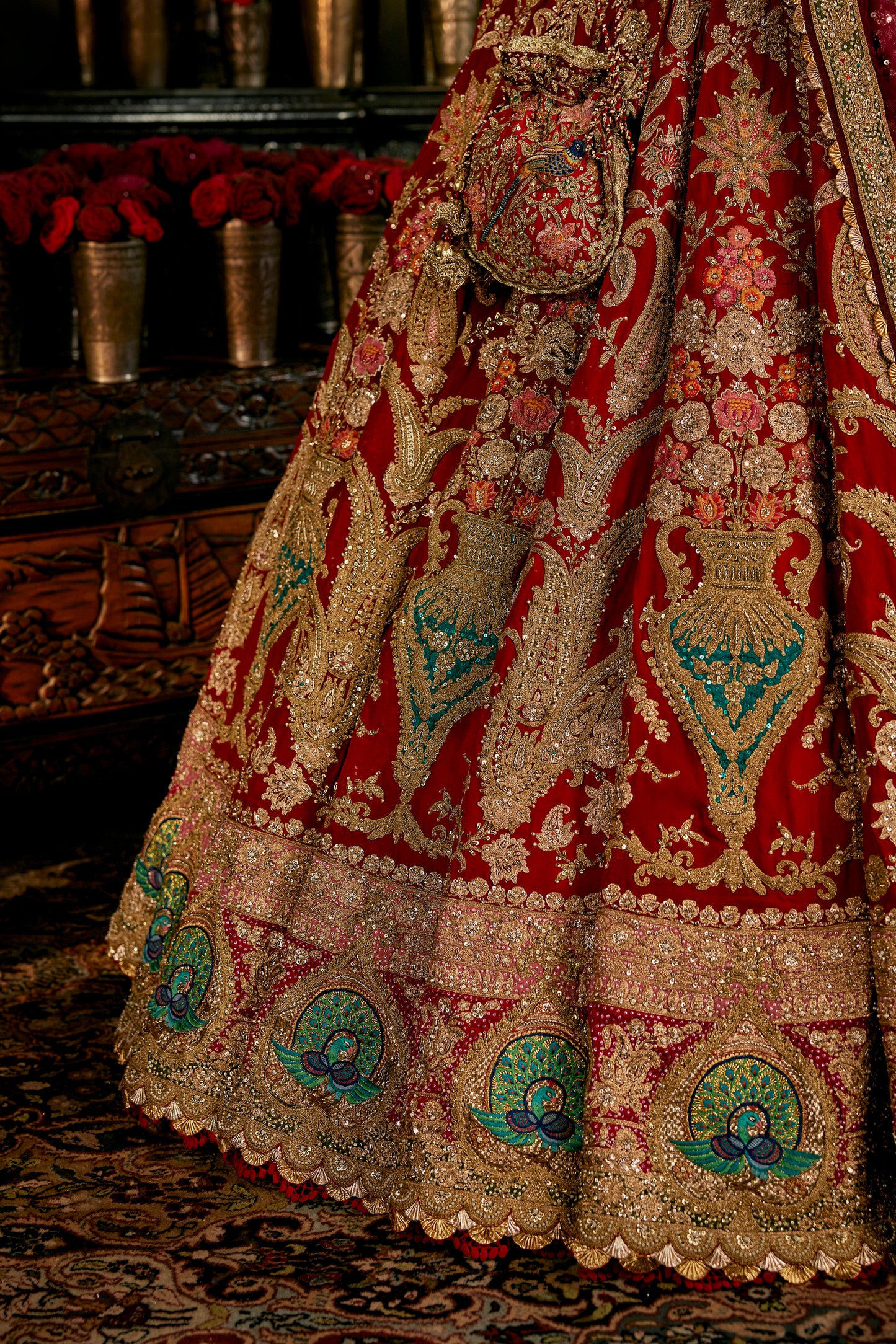 Red Languid Paisleys Lehenga