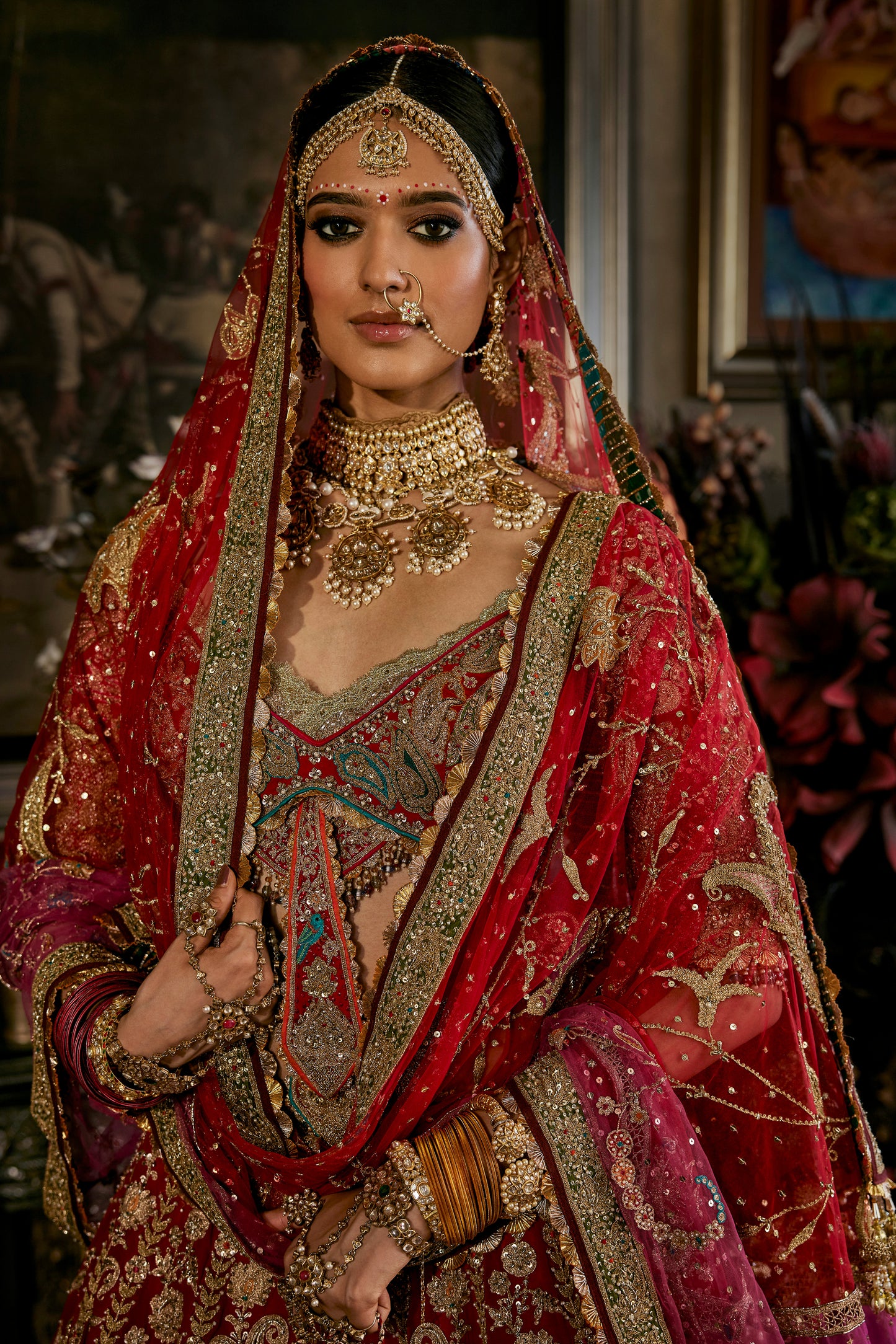 Red Languid Paisleys Lehenga