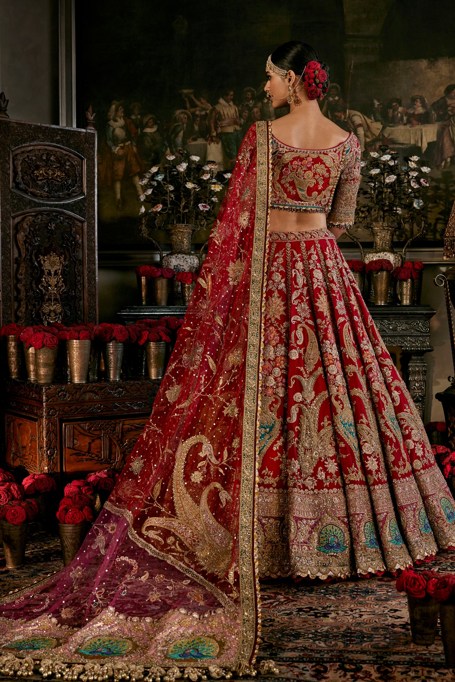 Red Languid Paisleys Lehenga