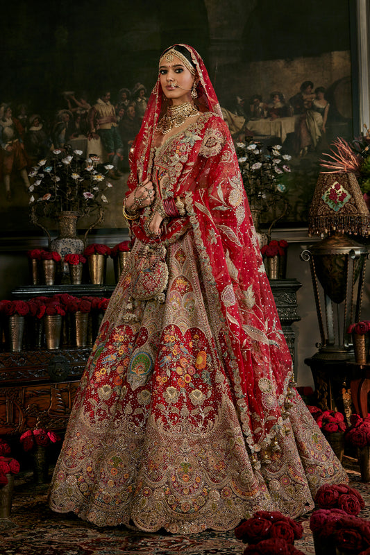 Deep Red Vintag Mughal Lehenga