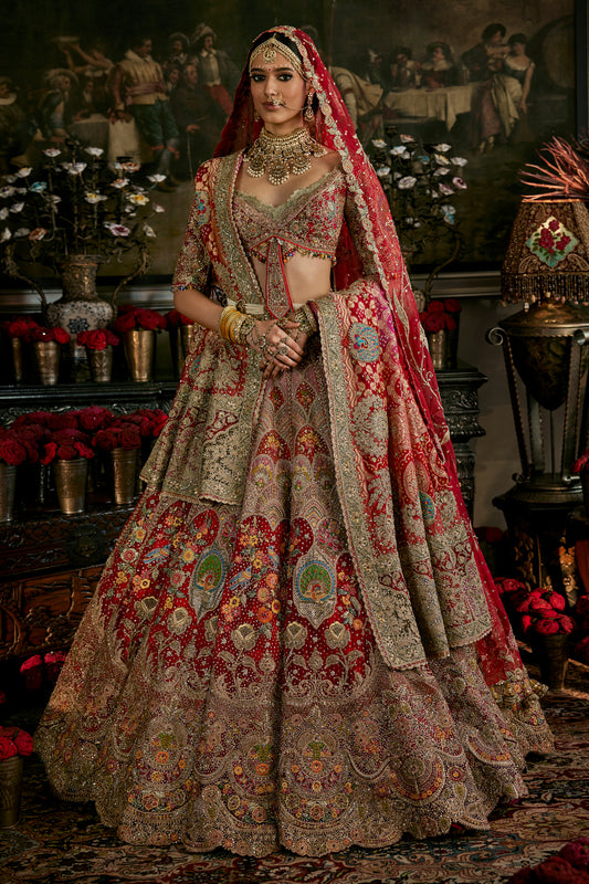 Deep Red Vintag Mughal Lehenga