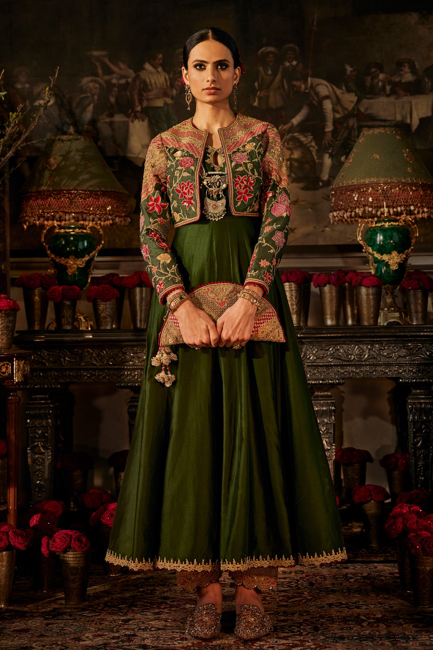 Deep Green Silk Kalidar and Jacket