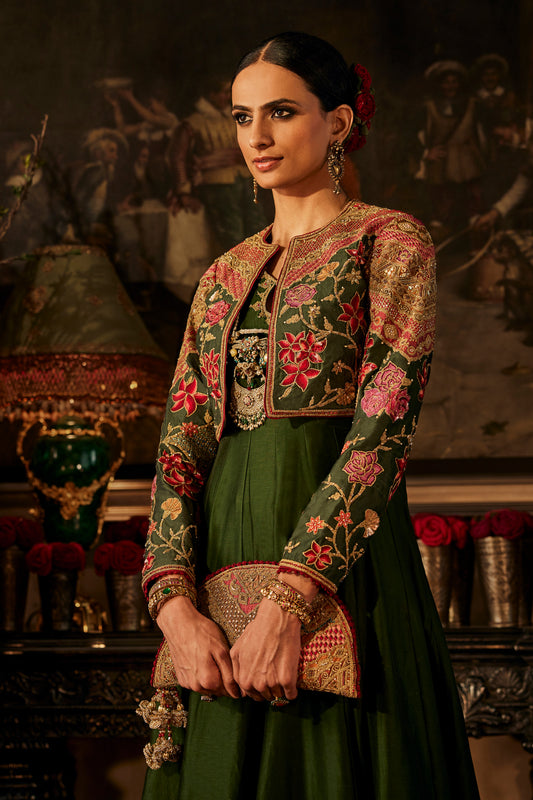 Deep Green Silk Kalidar and Jacket