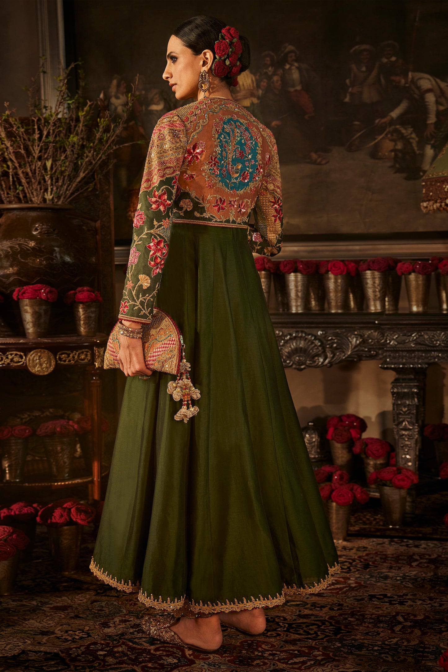 Deep Green Silk Kalidar and Jacket