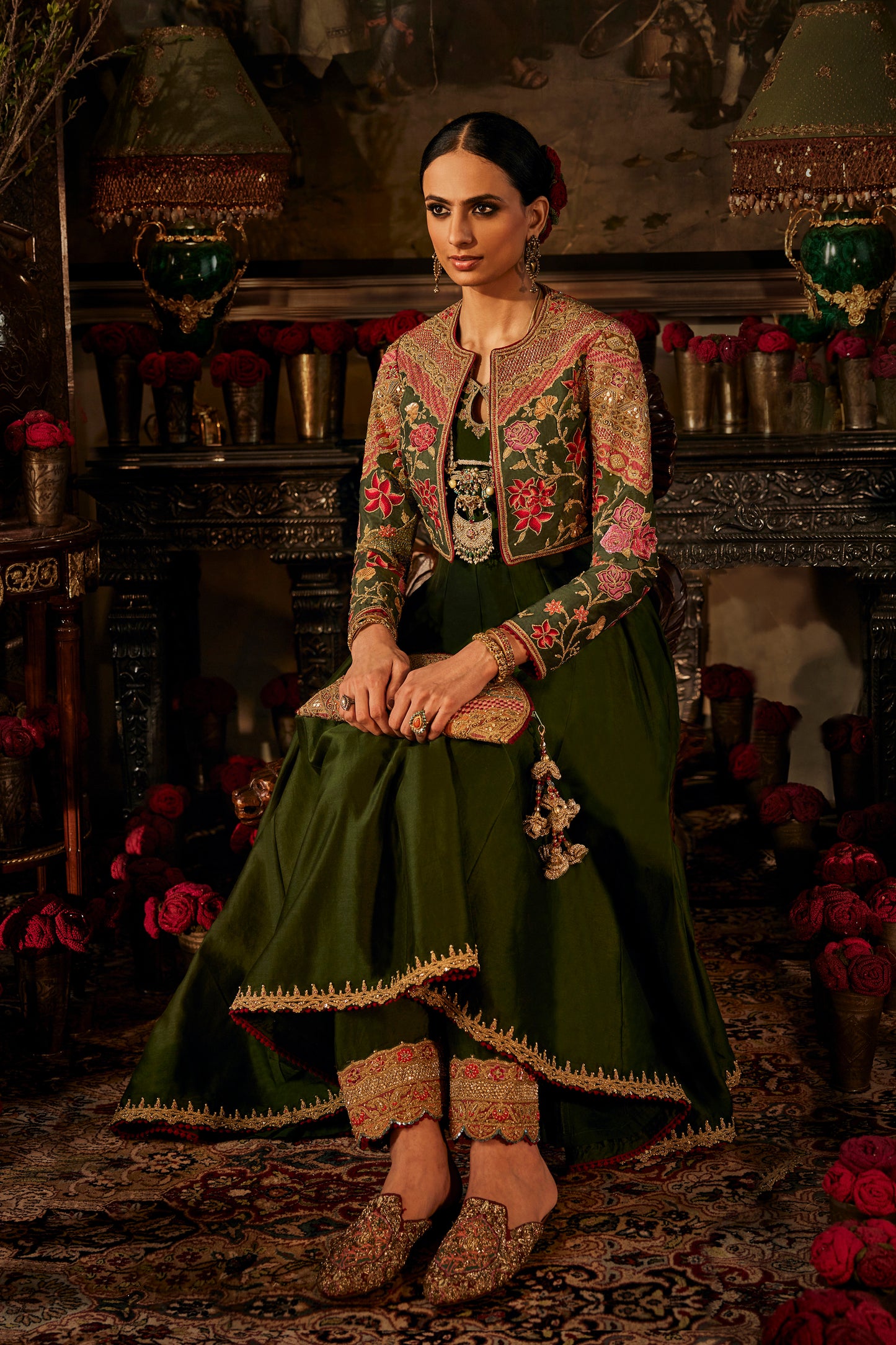 Deep Green Silk Kalidar and Jacket