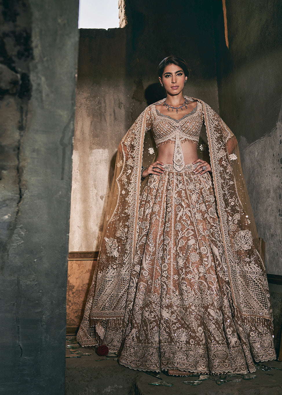 Beige-Ivory Filigree Lehenga