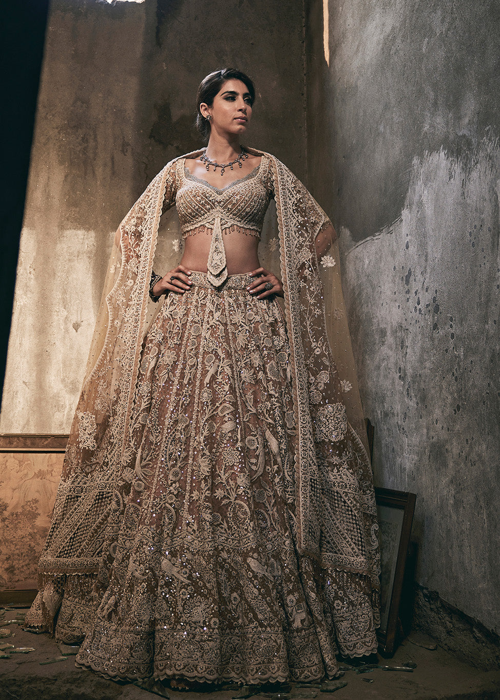 Beige-Ivory Filigree Lehenga