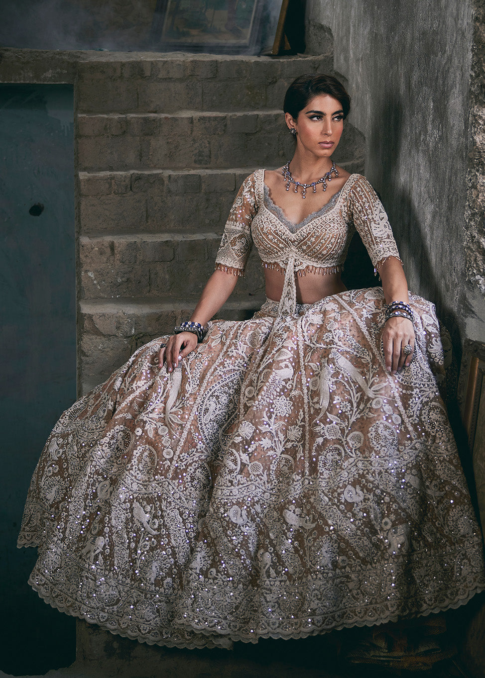 Beige-Ivory Filigree Lehenga