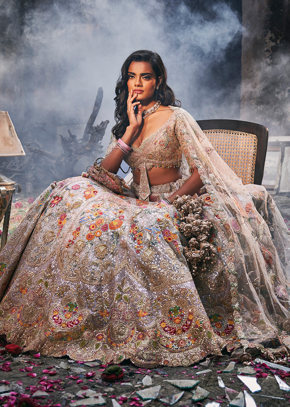 Pale Birch Hued Victorian Lehenga