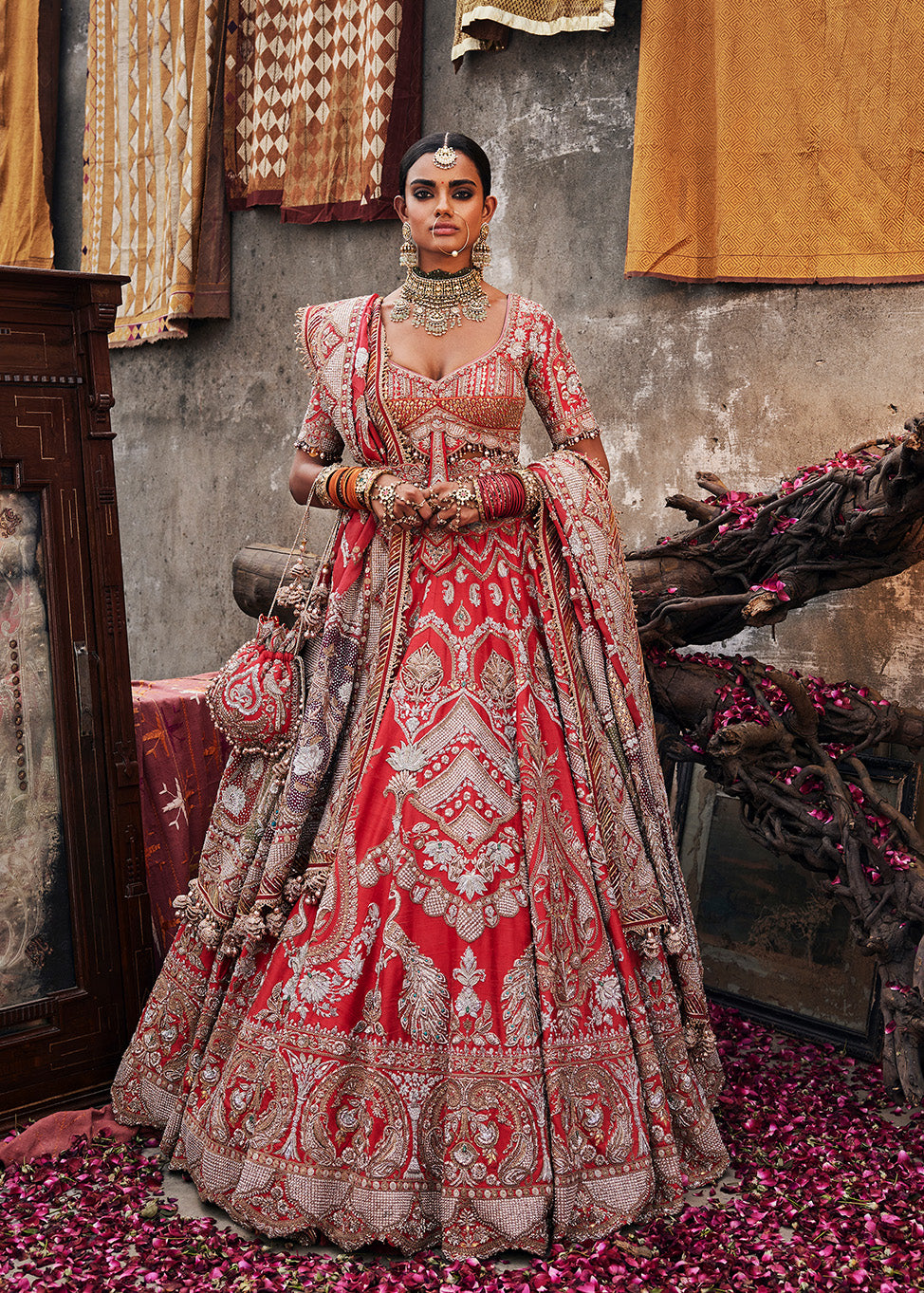 Watermelon Red Peacock Lehenga