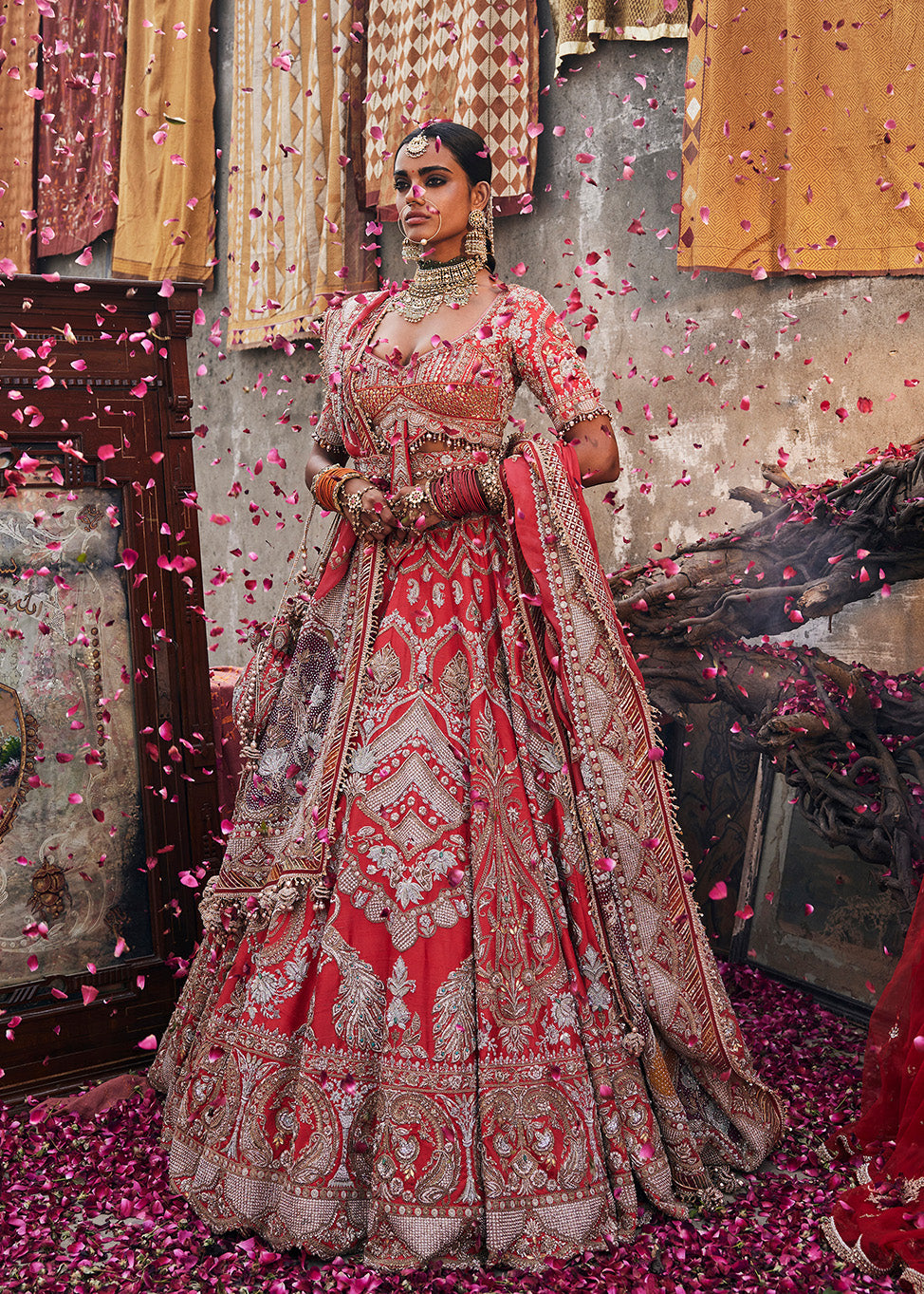 Watermelon Red Peacock Lehenga