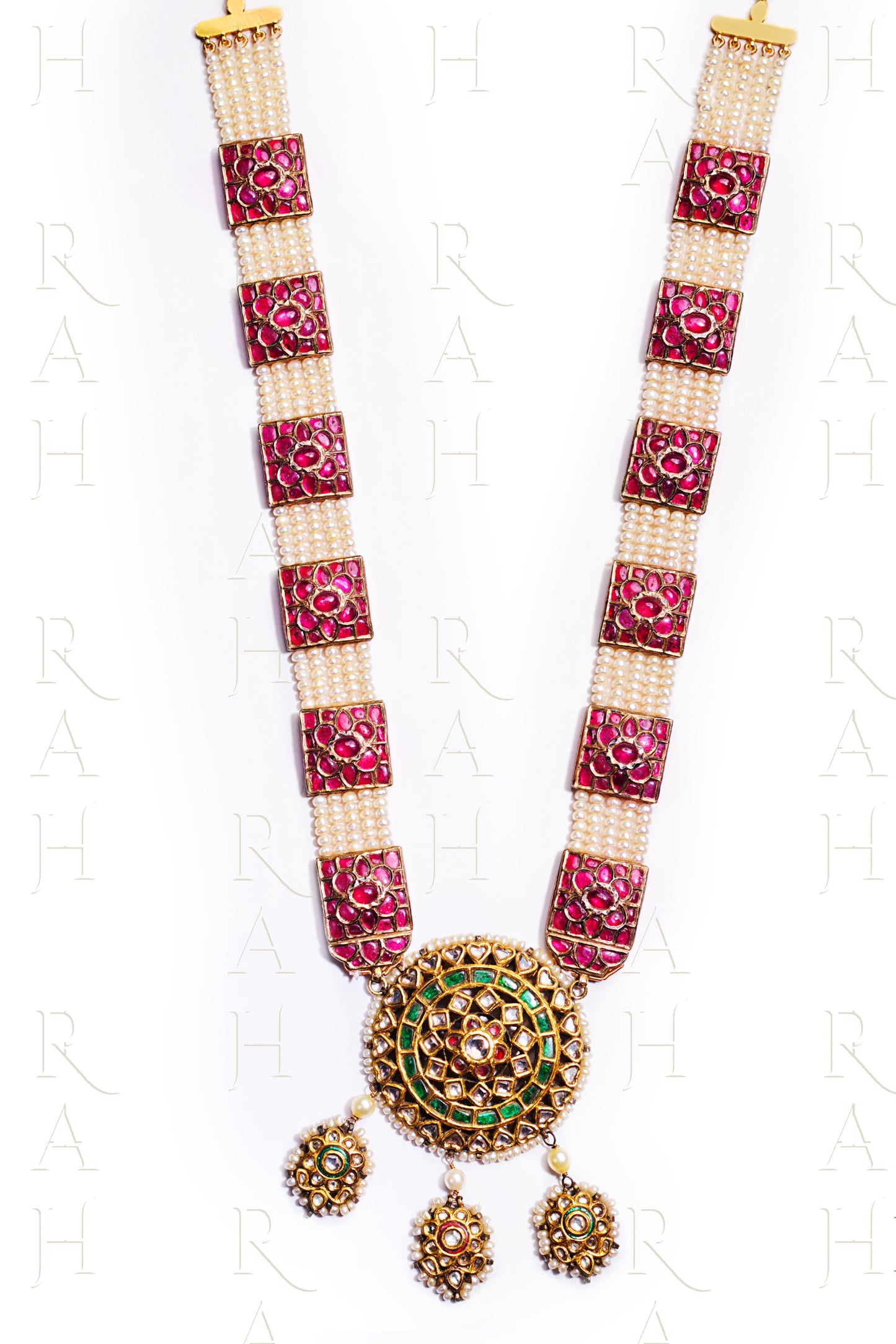 Ruby Pearl Raani Haar With Emerald Jadau Karigari