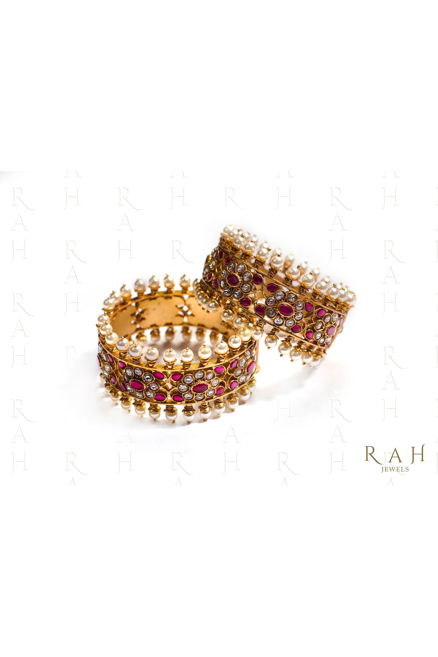 Floral Ruby Bangle with Pearl Details