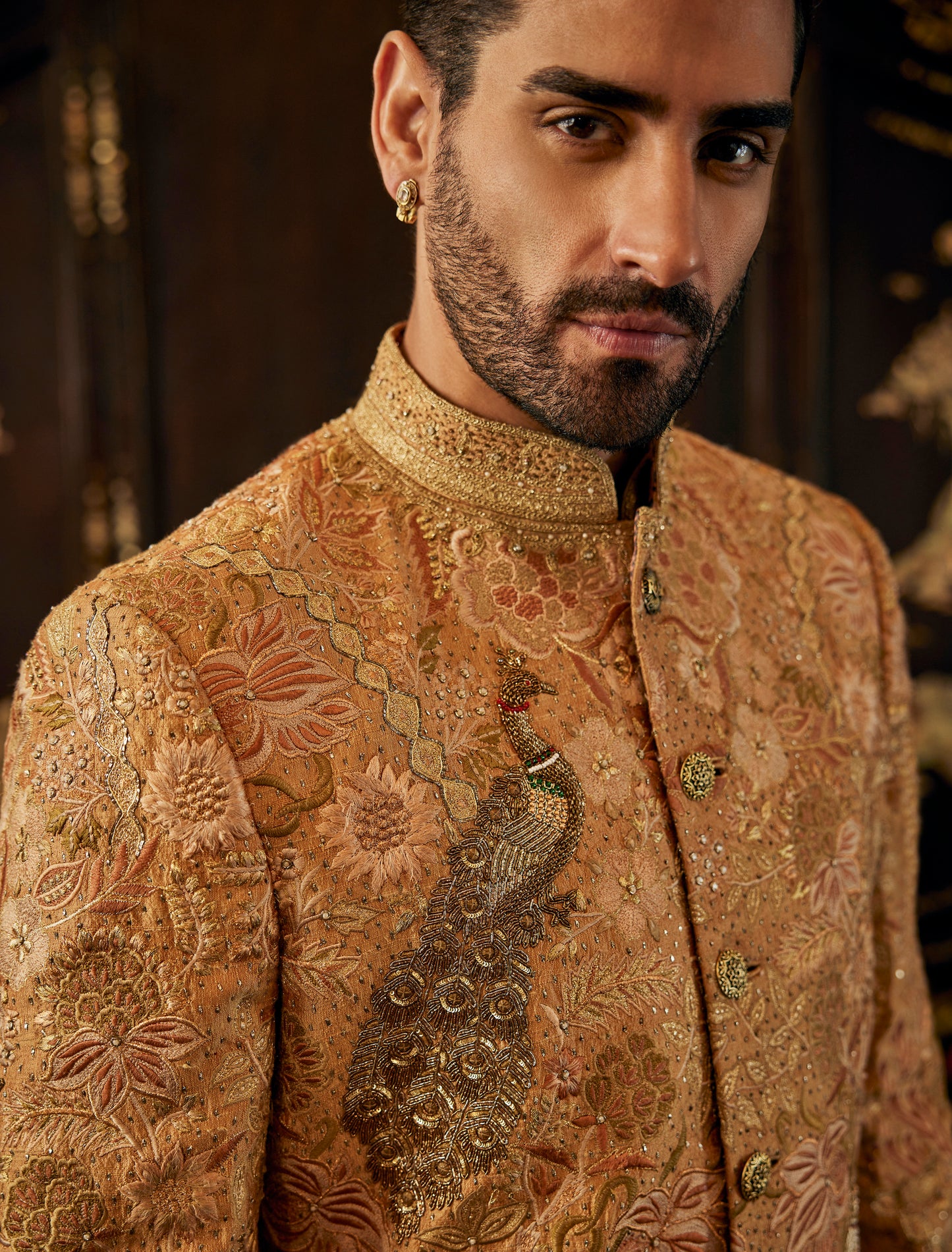 Mustard-gold Chintz sherwani