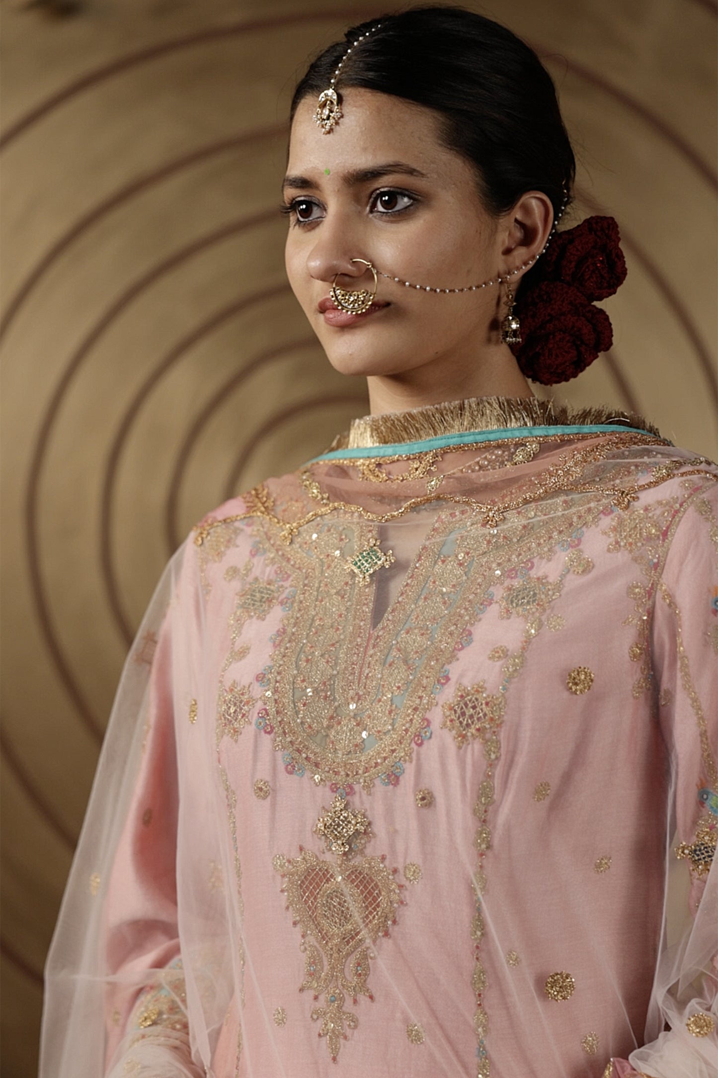 Soft Pink Tulle Kalidar Kurta Set