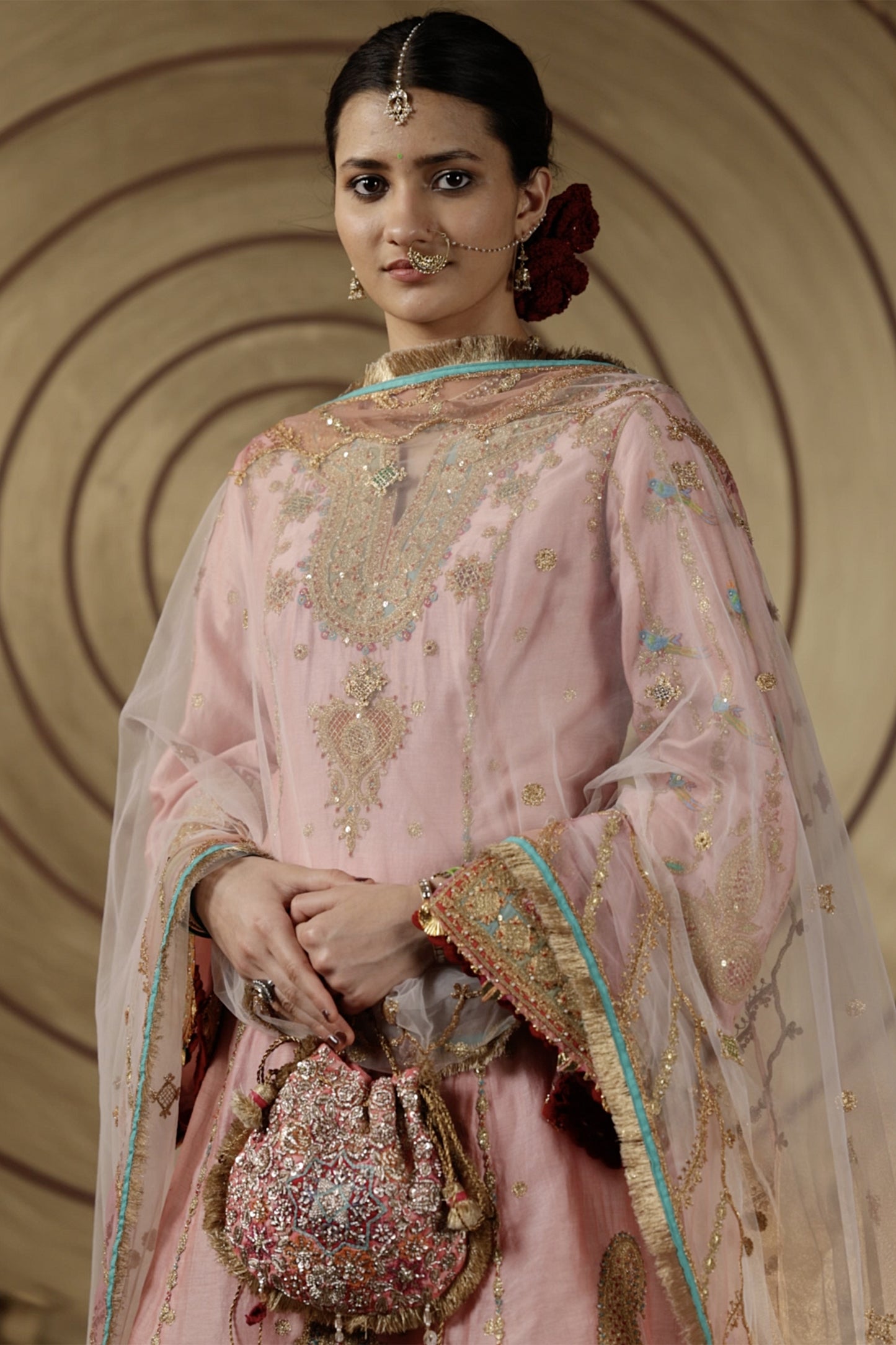 Soft Pink Tulle Kalidar Kurta Set