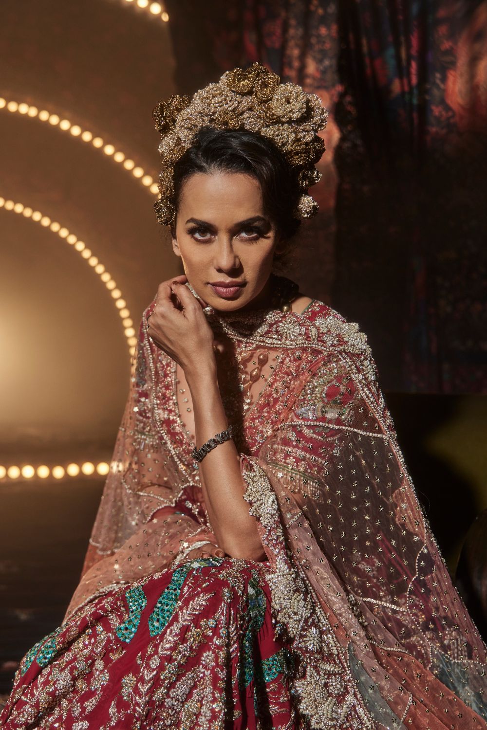 Pomegranate Lehenga with a Melange of Fauna Motifs