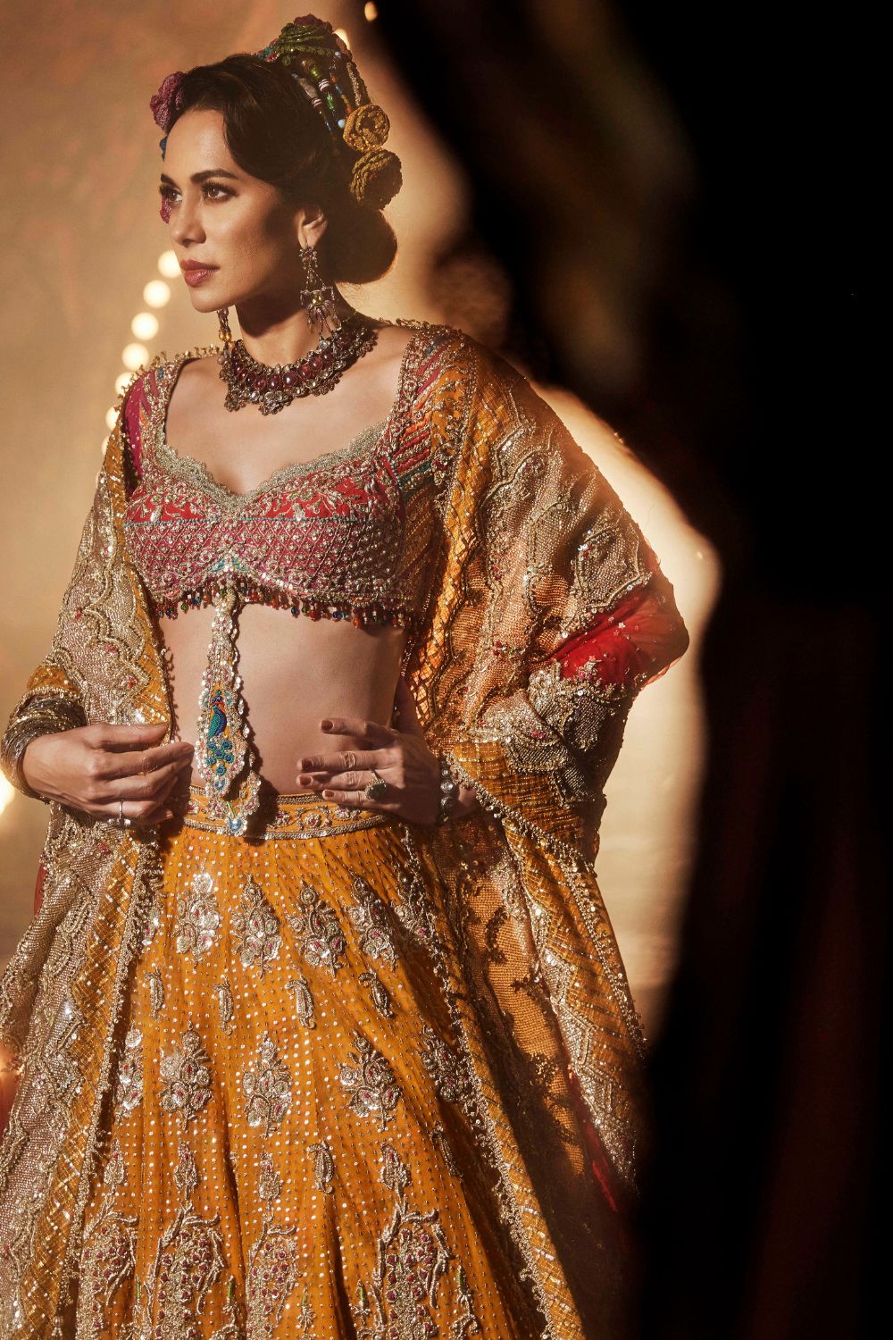 Tangerine Yellow Zardozi Lehenga