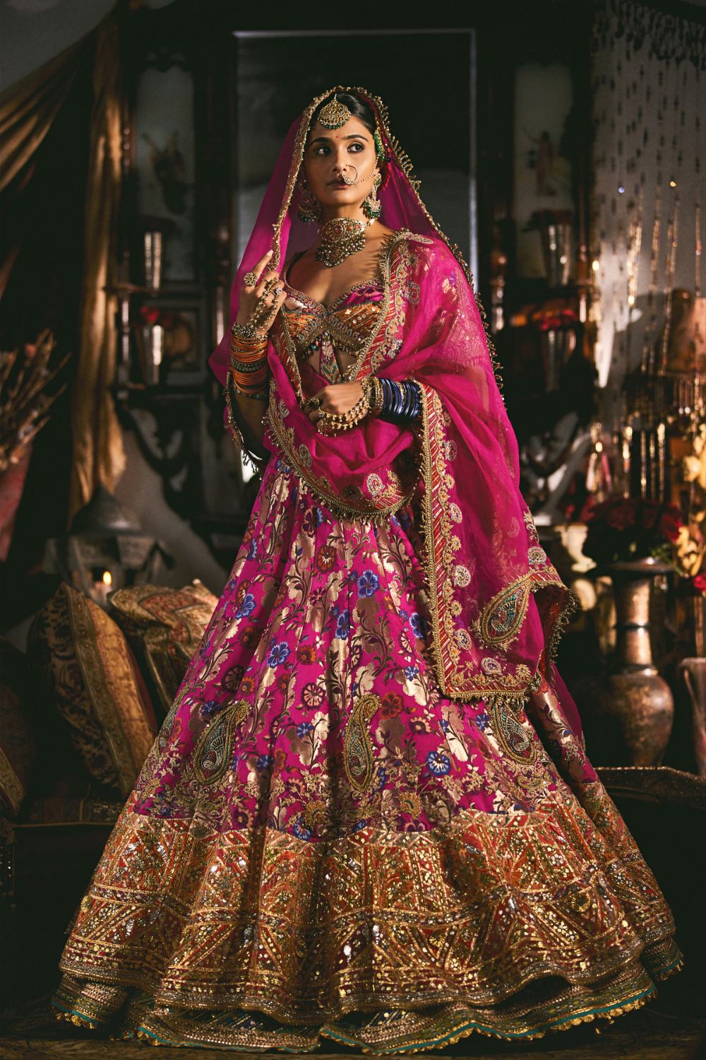 Rani pink Color Embroidered Attractive Party Wear Silk Lehenga choli has a  Regular-fit and is Made From High-Grade Fabrics And Yarn.