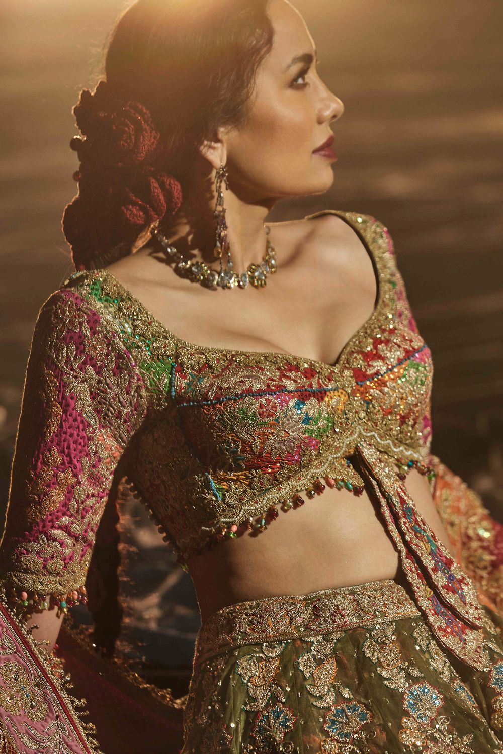 Deep Green Lehenga with Persian Floral Motifs