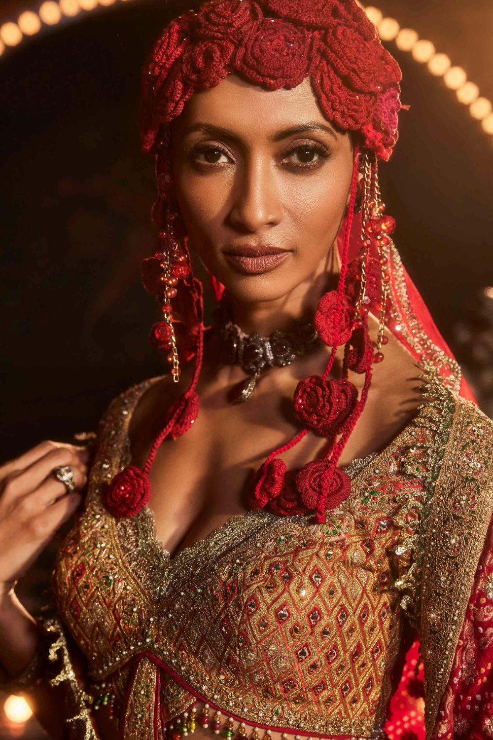 Earthly Russet Lehenga with Floral and Avian Artwork